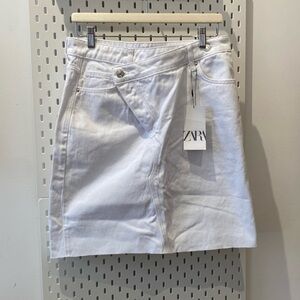 Zara Asymmetrical Button White Denim Skirt.